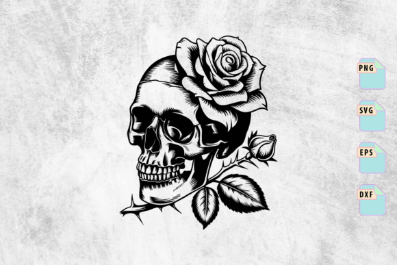 Skull with Rose Tattoo Style SVG for Crafts & Graphics